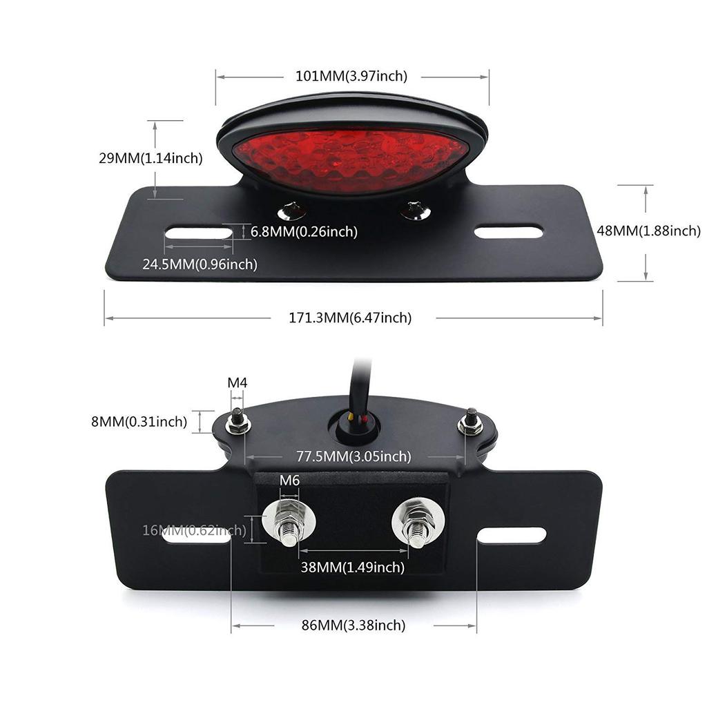 ONGMEIL Universal LED Slim Cat's Eye Tail Lamp License Light Stay Custom Motorcycle Brake Red Lens (Red)