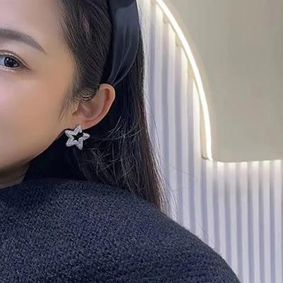 Luxury Female Earring  Sterling Silver Opening Star Sparkling Zircon Small Earring for Women Wedding  Statement Bijoux