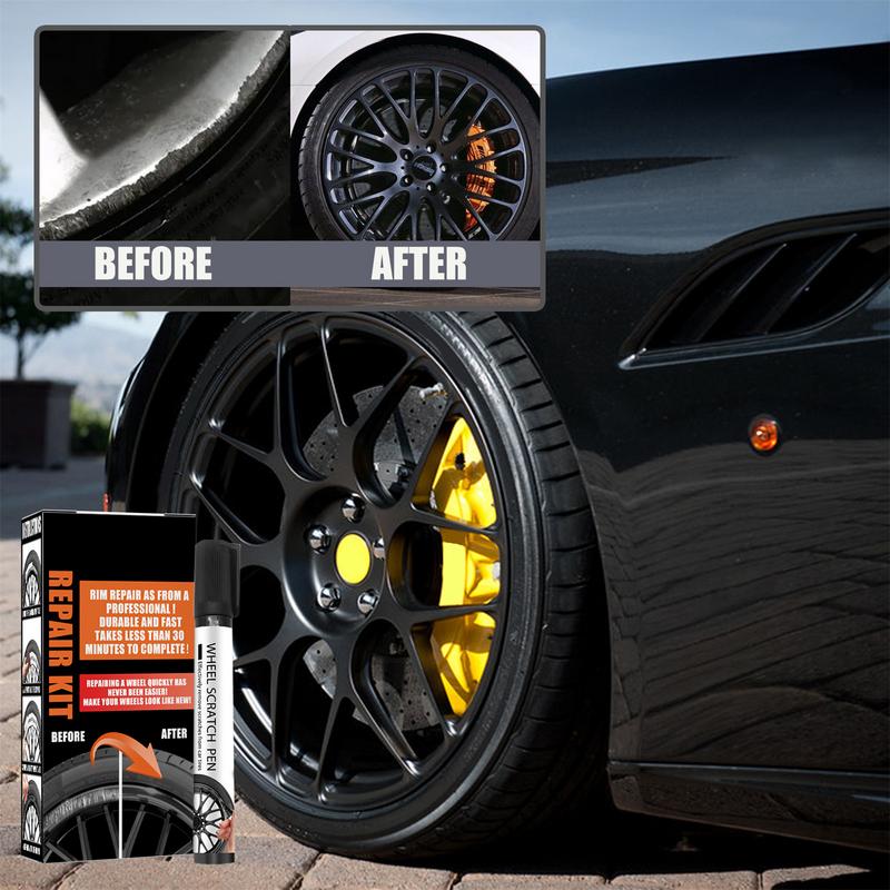 Wheel Rim Repair Kit Automotive Black Alloy Wheel Rims Scratch Remover Pen Set Quick Dry Car Hub Scratch Care Accessories