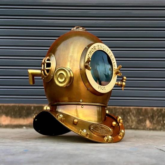 Brass Deep Sea Diving Helmet  Anchor Engineering 1921 Replica  Nautical Diver Helmet  Maritime Home Office Decor