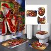 3X Christmas Bathroom Rug Set Non-Slip Bath Mat Toilet Lid Cover Christmas Decor