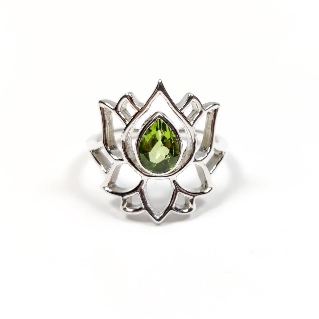 Sterling Silver Lotus Ring: Teardrop Gemstone, Stackable Flower Ring