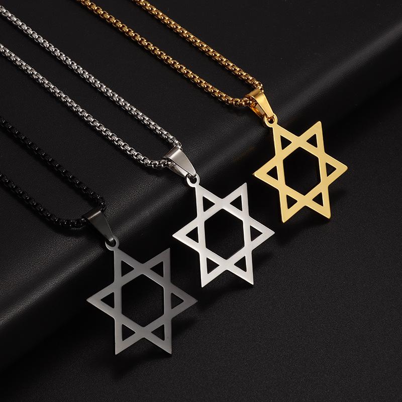 Hexagram Necklace Personalized Pendant European and American Trendy Men Stainless Steel Chain Necklace