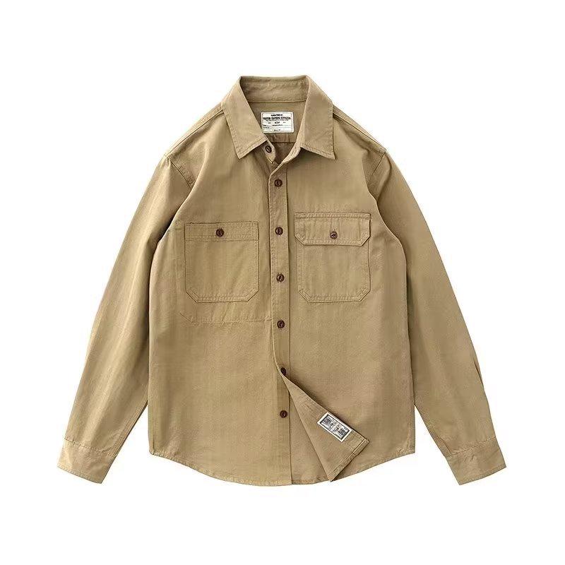 

Мужская куртка-рубашка цвета хаки в стиле ретро с длинными рукавами в стиле милитари зеленого цвета M хаки