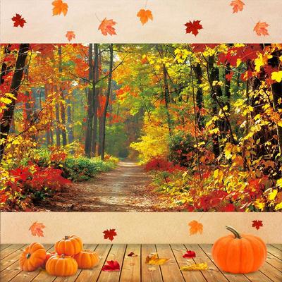 One Piece, Autumn Photography Background, Maple Forest Path Pattern Decoration, Birthday Cake Table, Farm Harvest Banner