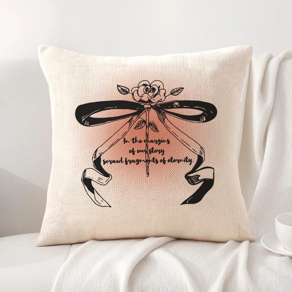 

Korean Trendy Bow Cushion Cover Natural Linen Organic Fabric DoubleSided Printing Sofa Home Decor Breathable Bed Pillow 30x30cm