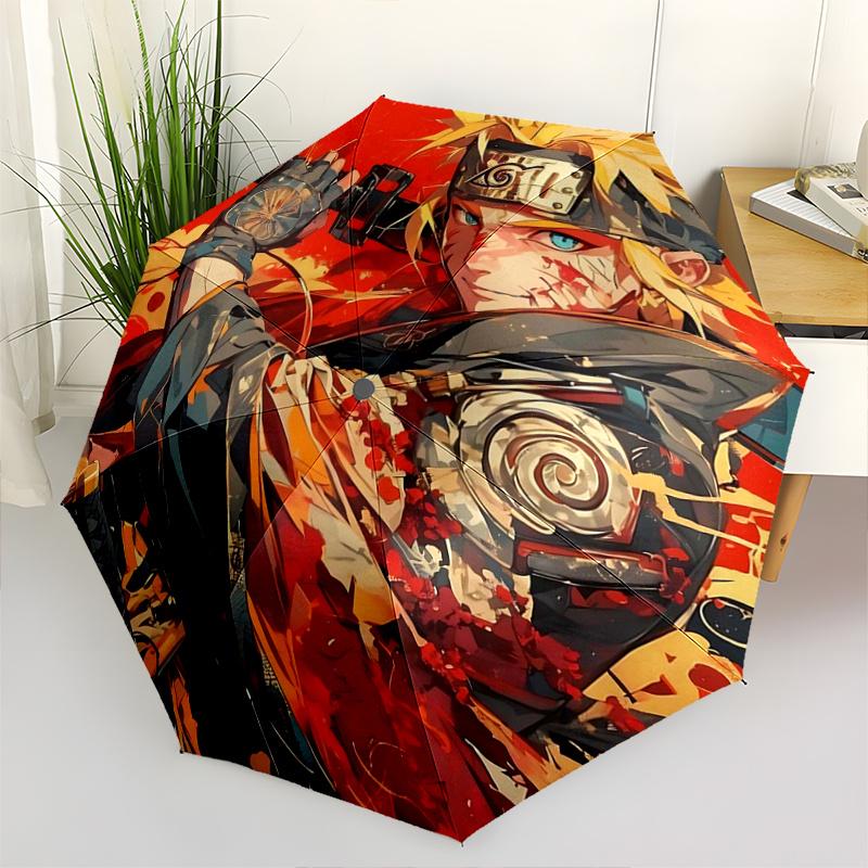 1pc Golden Warrior Naruto Pattern Automatic 3-Fold Umbrella, 8 Iron Frames, High-Value Folding Umbrella, Suitable for Office, Travel and Outdoor