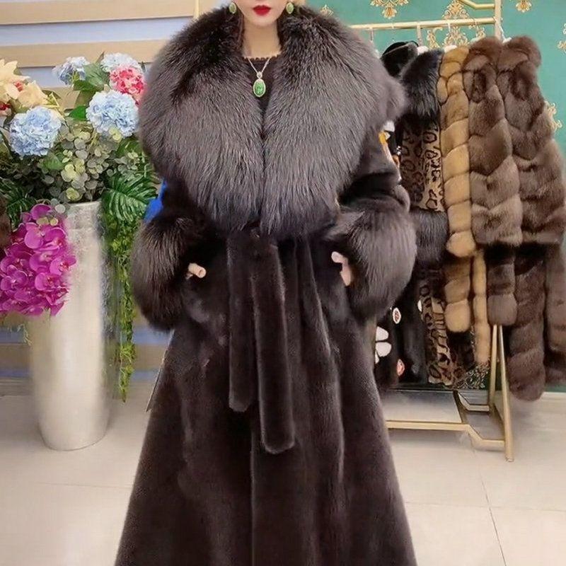 Mink Coat Fur Coat Muse Long Fur Coat Fox Fur Collar Large Size Imitation Fur Coat
