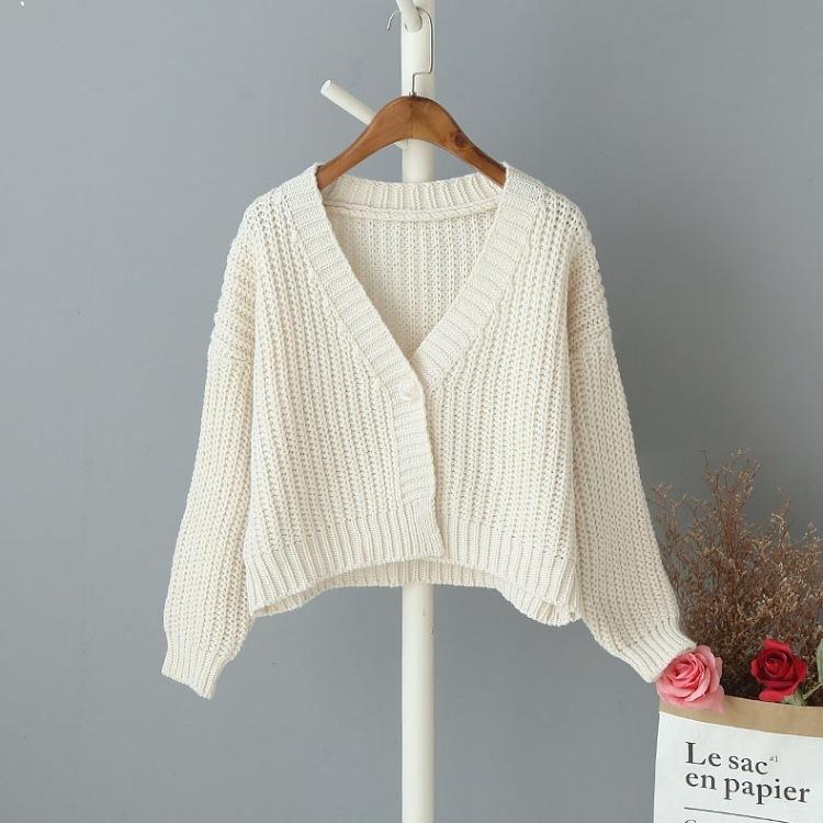 Women S Long Sleeve Knit Button Solid V Neck Loose Cardigan Sweater S