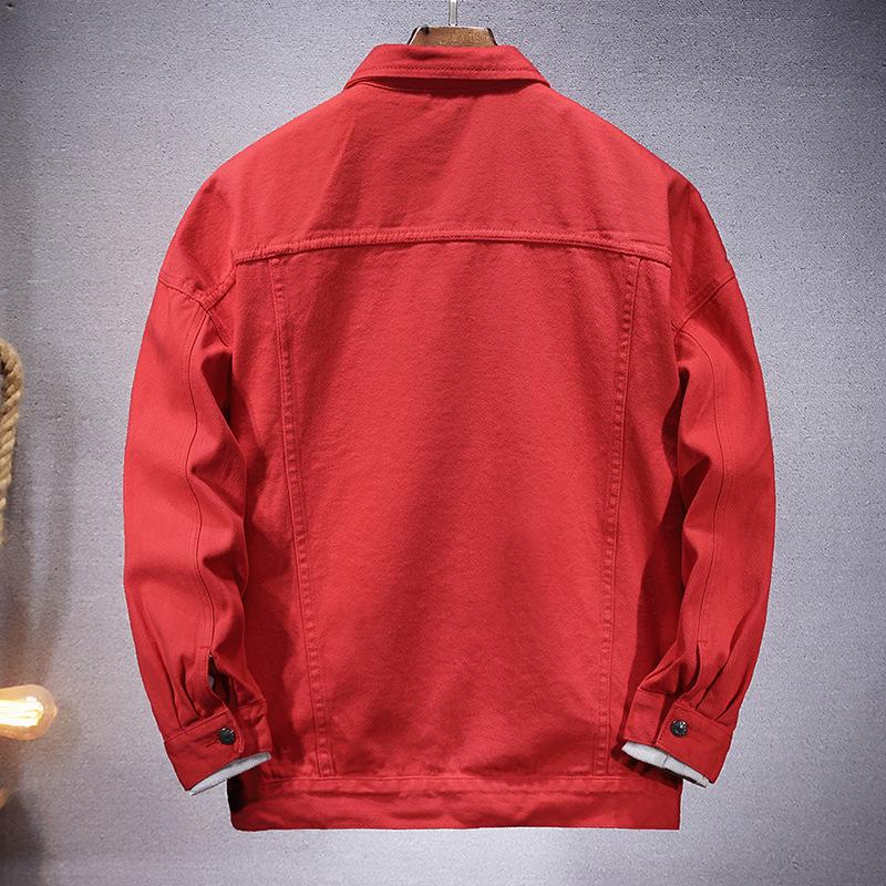 Men's Casual Watermelon Red Loose Fit Denim Jacket