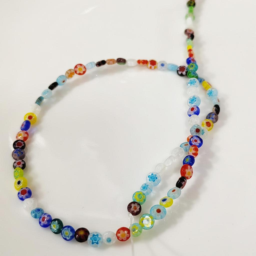Millefiori Flower Glass Beads - Round Flat Beads for DIY Jewelry Making