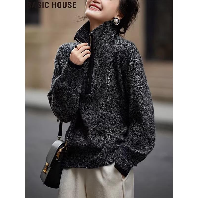Basic House Women s Stand-Collar Half-Zip Knit Sweater L
