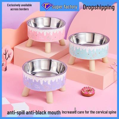 Anti-Spill High-Footed Stainless Steel Pet Bowl with Neck Protection for Cats and Dogs