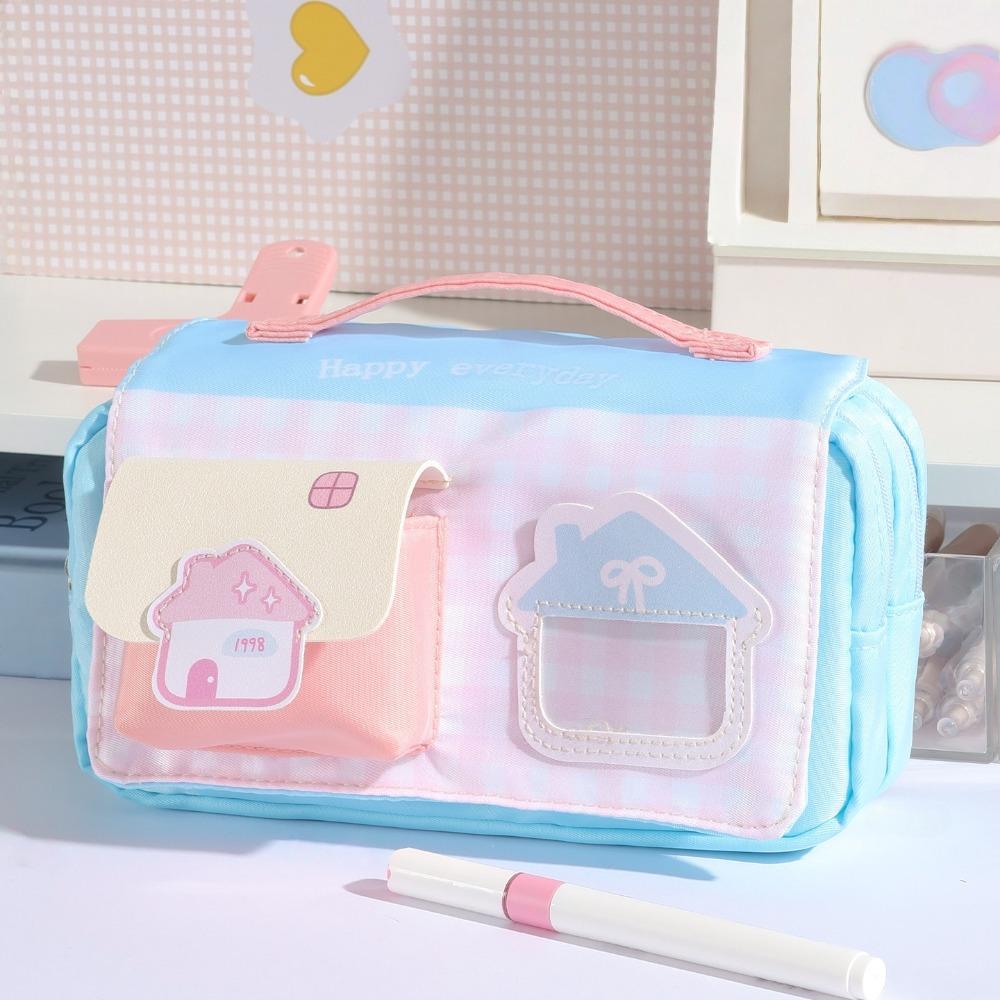 

Desktop Storage Korean Style Pen Bag Multi-layer Cloth Stationery Bag Student розовый