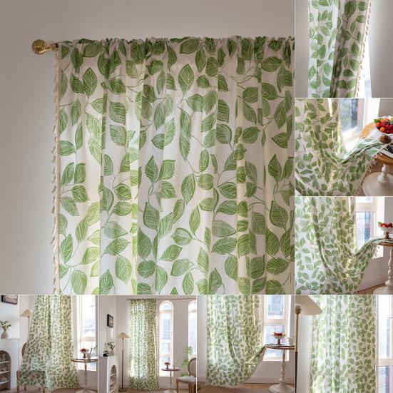 Panou Curtain Boho cu Imprimeu Floral și Margine cu Ciucuri Buzunar pentru Baghetă Draperie Filtrantă pentru Lumină pentru Decor Fereastră Living Dormitor Casă la Țară