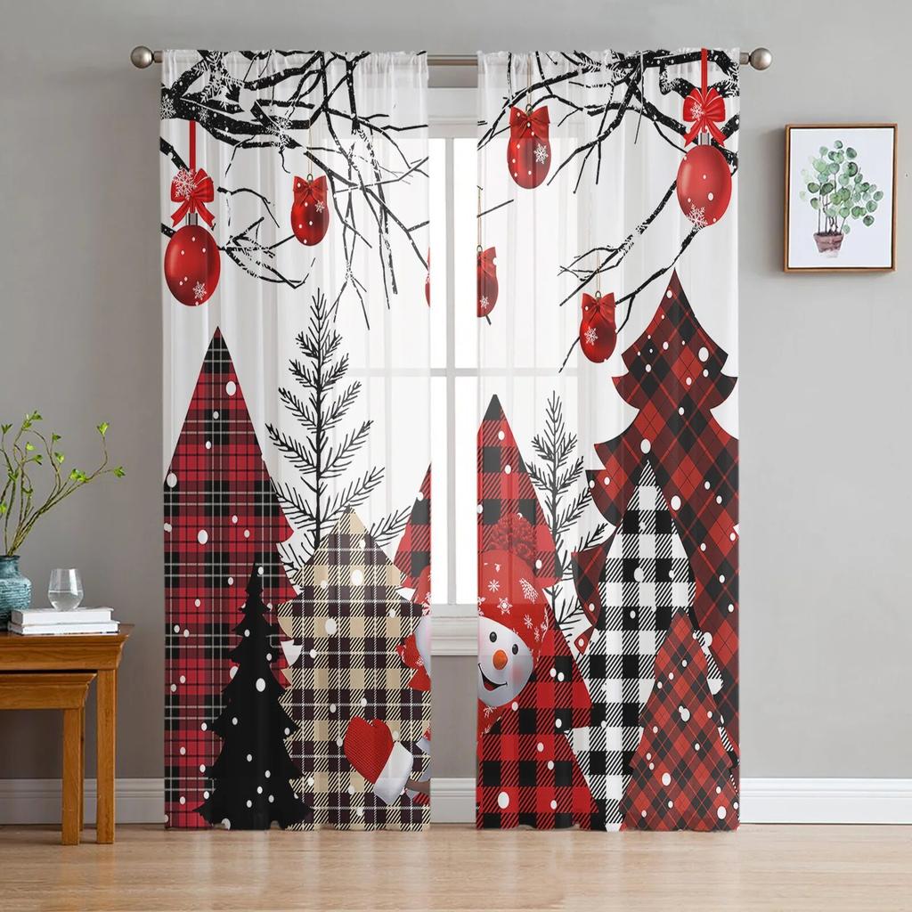 Christmas Snow Land Tree Snowflake TCurtains For Living Room Bedroom Kitchen Decoration Window Tulle Curtain
