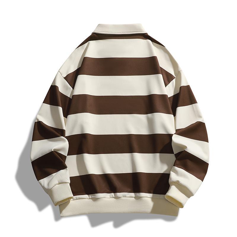 2025 Spring & Fall Trendy Loose Striped Double Pique Sweatshirt Unisex Hong Kong Style