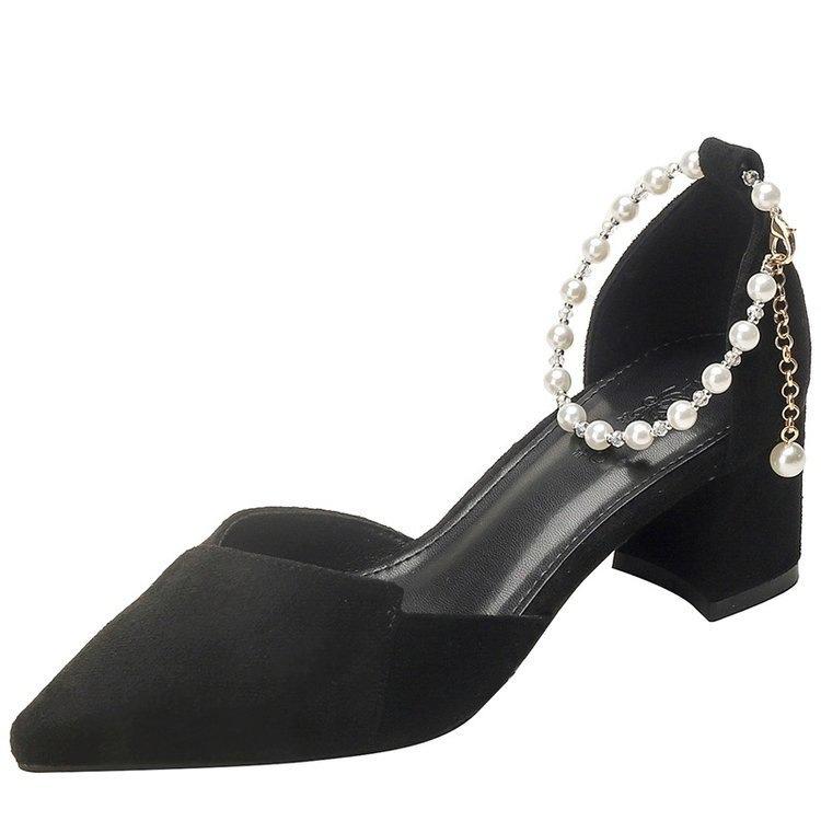 

Французский темперамент женские туфли на высоком толстом каблуке лето 2025 новая фея стиль нежные туфли подружки невесты жемчужные сандалии средний каблук 35