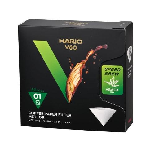 HARIO V60 Meteor Coffee Filters, 1-2 Cups, Pack of 50, Gift, Made In Japan, FSC Certified, Paper 01 White (VCF-01-50-MT)