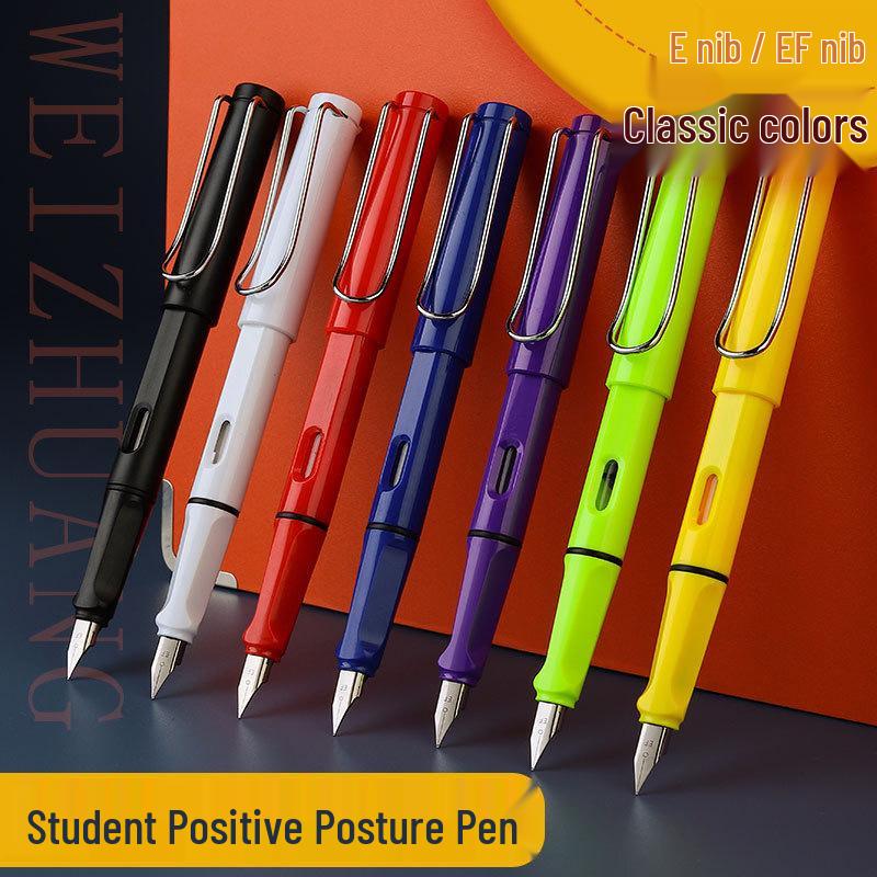 Refillable Ergonomic Fountain Pen for Students - Transparent Colored Plastic Design