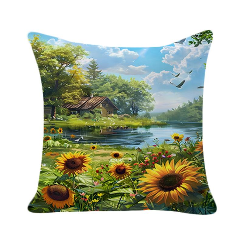 Nordic Print Sunflower Pillow Living Room Sofa Cushion Office Cushion Peach Skin Single Sided