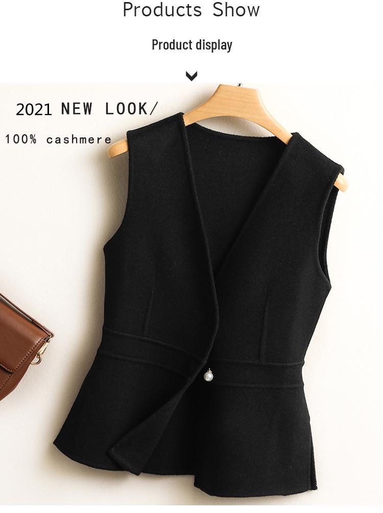 Women's Double-Sided 100% Wool V-Neck Vest - Autumn/Winter Versatile Sleeveless Top