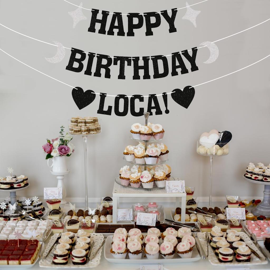 24-Pcs ‘Happy Birthday Loca’ Banner Set, Glitter Party Banners, Vampire Birthday Party Decorations, Suitable for Birthday and Party Decorations