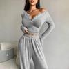Autumn/Winter Slimming V-neck Wide Leg Long Sleeve Women's Jumpsuit Set