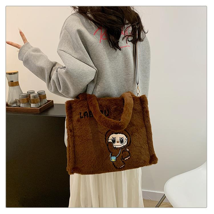 Labubu plysj skulderveske for kvinner, sminkeveske, søt ins håndveske, bursdagsgave