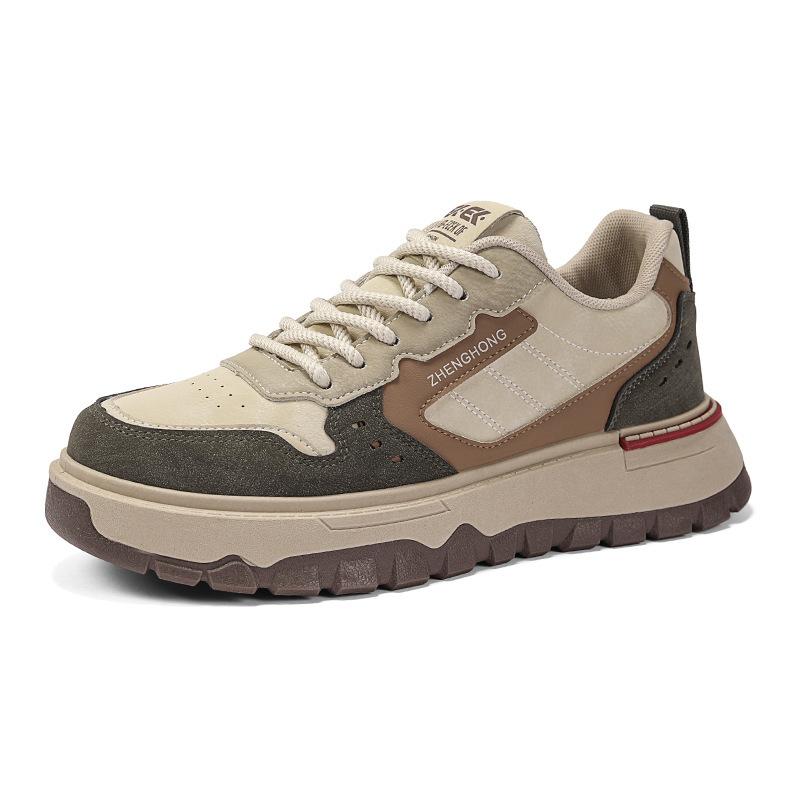 

Vintage Men s Platform Sneakers Spring Autumn New Height Increase Comfortable Board Shoes Outdoor Non Slip Lace Up Casual Shoes 39 бежевий