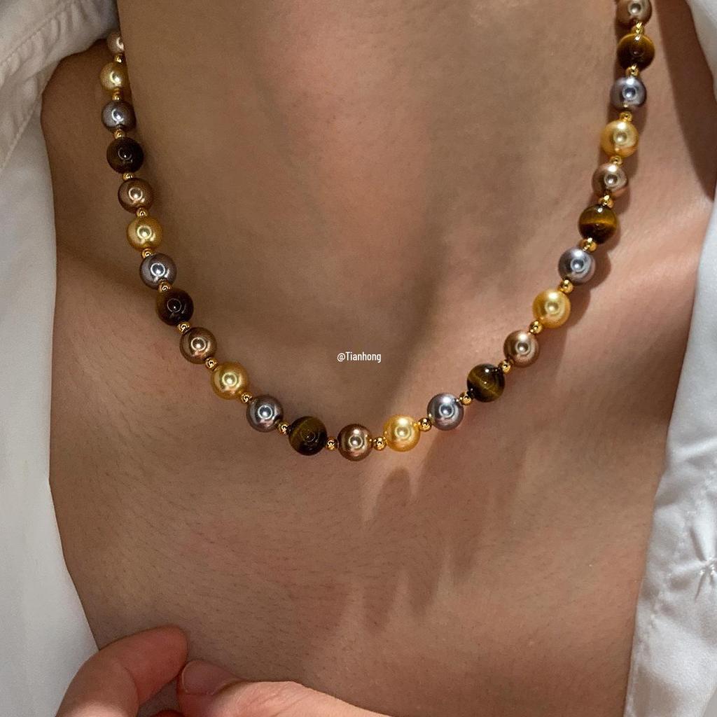 2025 Tigerauge Stein Perlenkette: Damen Y2K Stil, Nischendesign, Leichter Luxus Perlenaccessoire