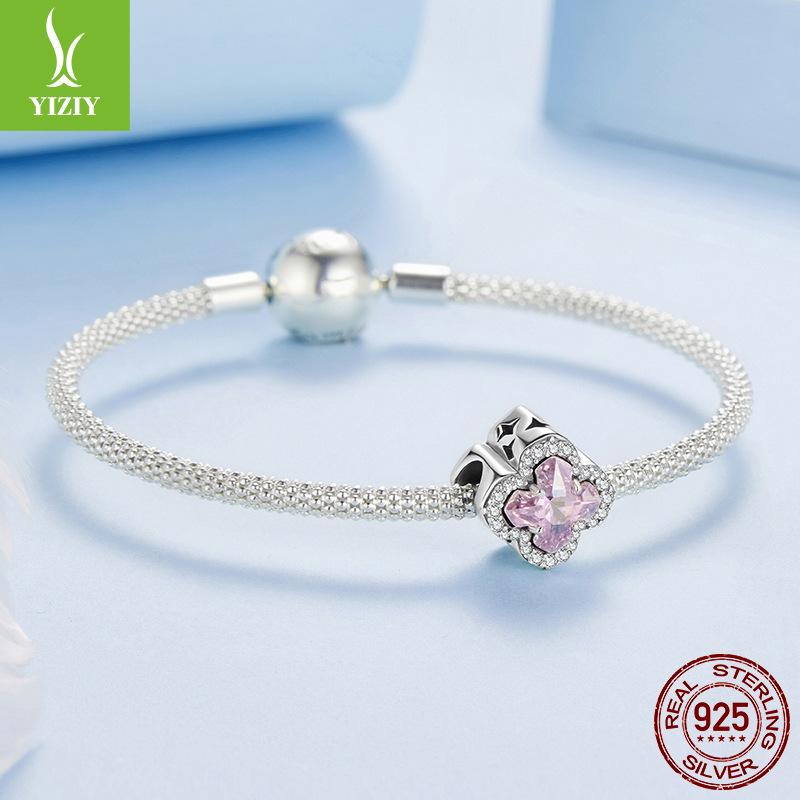 Pink Cross S925 Sterling Silver Beaded Jewelry Accessories, Romantic Sweet Guardian Diy Beads