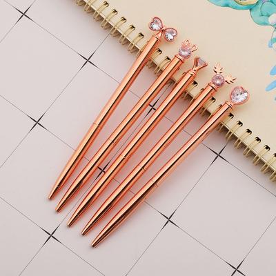 Rhinestone Rose Gold Ballpoint Pen Luxury Cute Wedding Metal Stationery School Office Supplies 5 Pieces