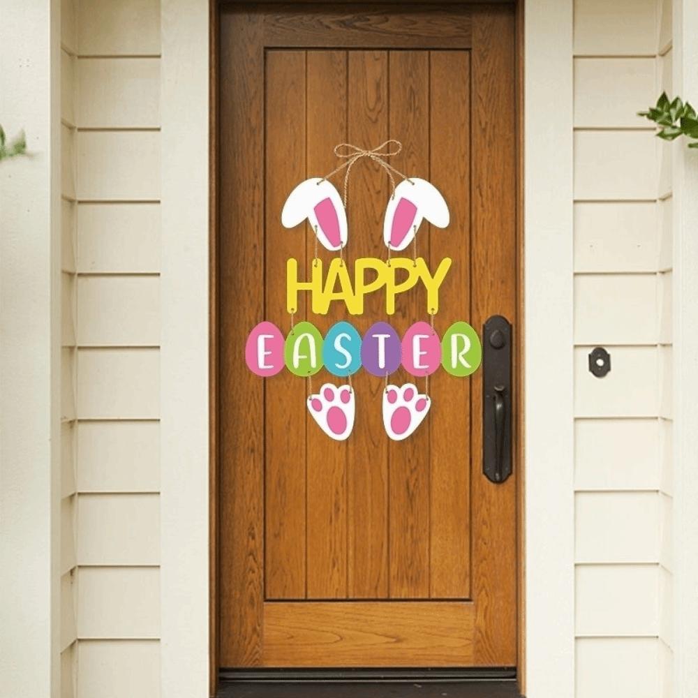 Photo Props Cartoon Easter Door Hanging Paper Colorful Bunny Egg Decoration Rabbit Handmade Easter Party Door Sign Party Favors