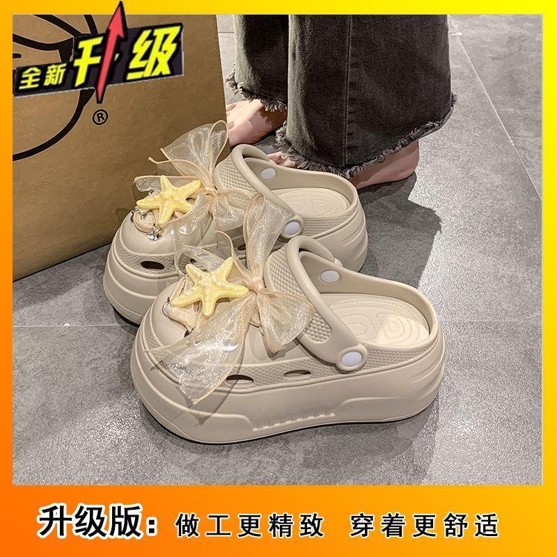 

Модные туфли-дырки на платформе с бантом, универсальные, повседневные, новинка 2025 года, с небольшой высотой каблука, крутые шлепанцы, женская летняя обувь 39-40