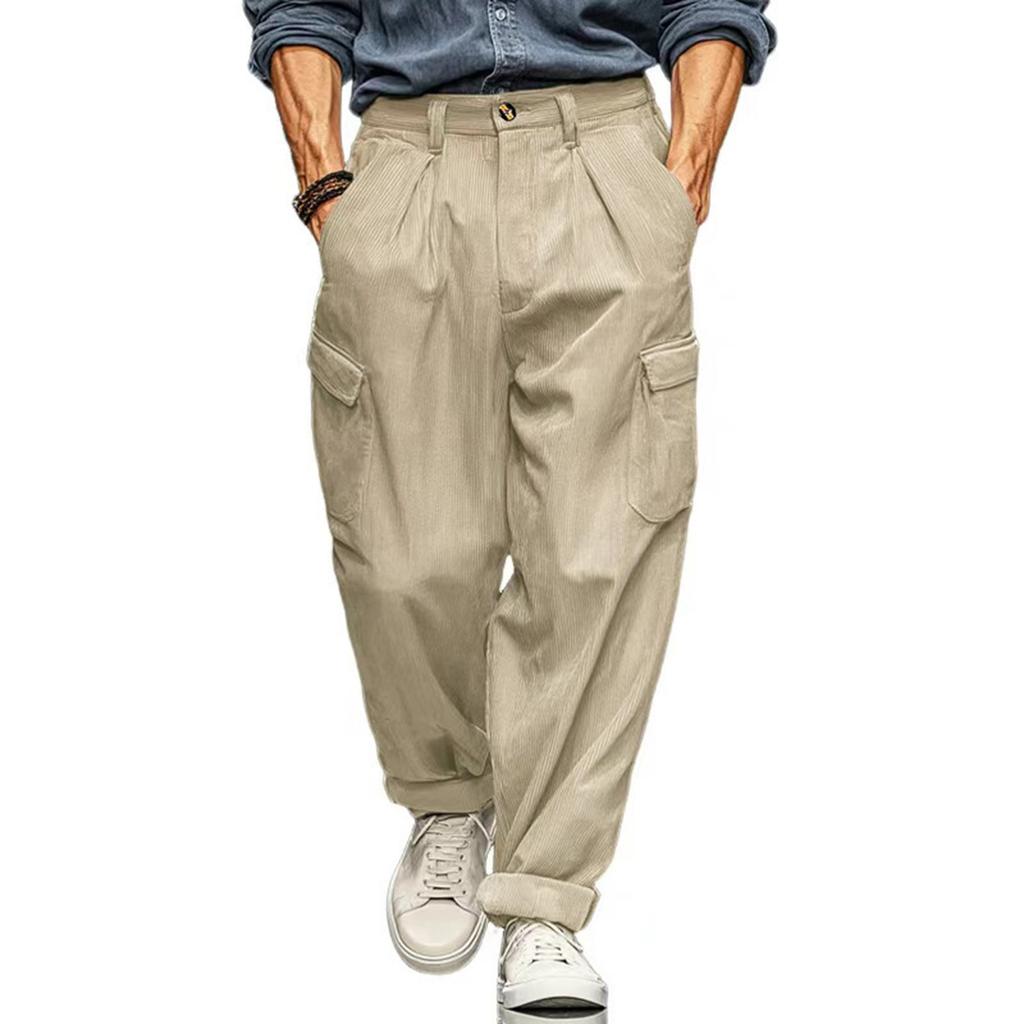 Men's Corduroy Work Pants Loose Fit Multi Pocket Straight Leg Casual Trousers Vintage Style 2026 New Model