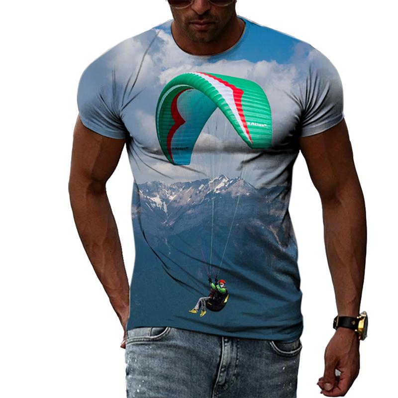 FashionSummer Paragliding 3D Print T-Shirts Streetwear Men Casual Oversized O-Neck Short Sleeved T Shirt Tees Tops Clothing
