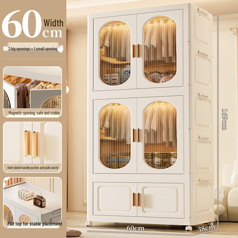 Children's Toy Storage Cabinet: Movable Multi-layer Thickened Wardrobe with Folding Shelves for Home and Bedroom