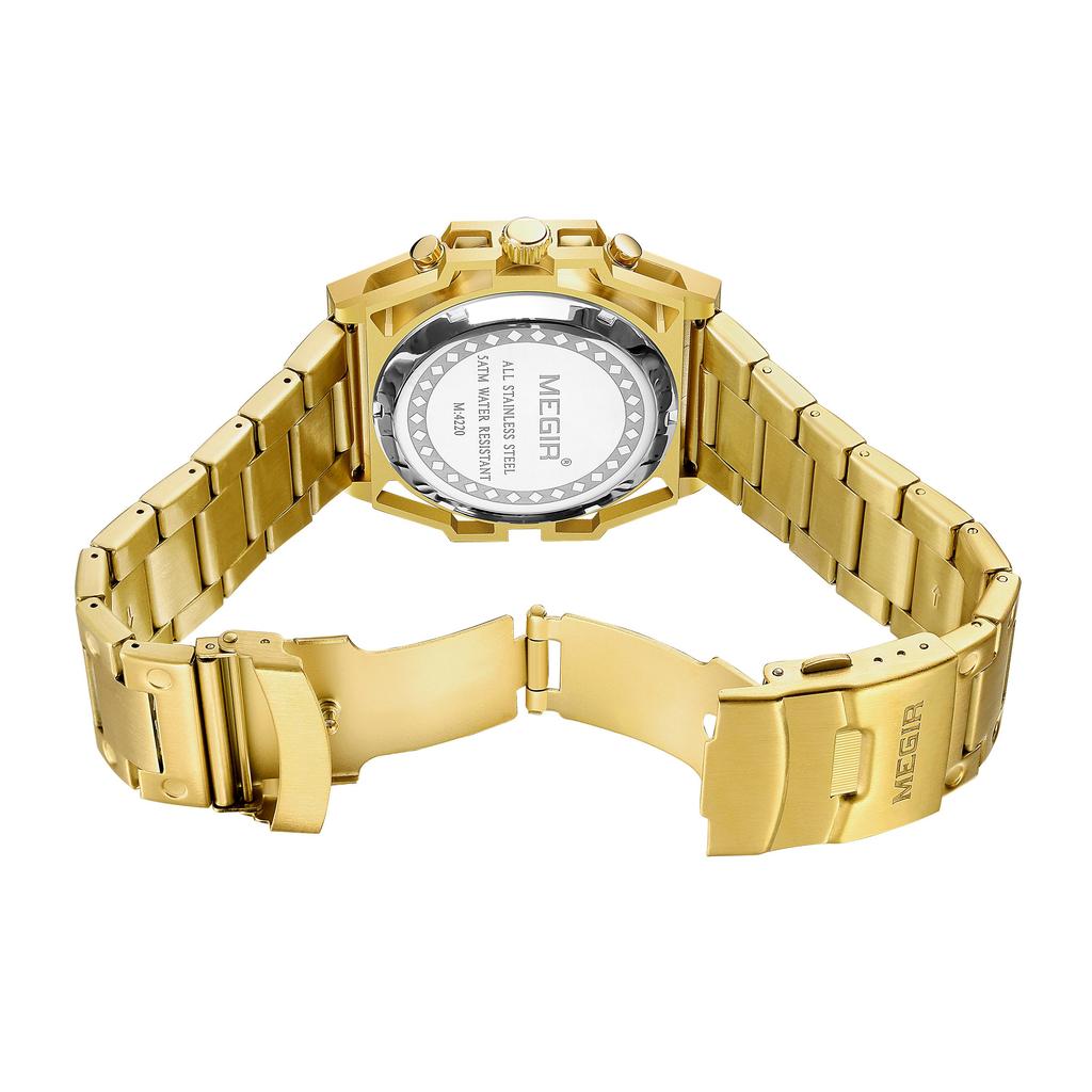 Megir Ceasuri de Marcă pentru Bărbați Oțel Inoxidabil Business Ceas de Mână Quartz Luminos Cadran Mare Ceas Cronograf 5ATM Rezistent la Apă 4220