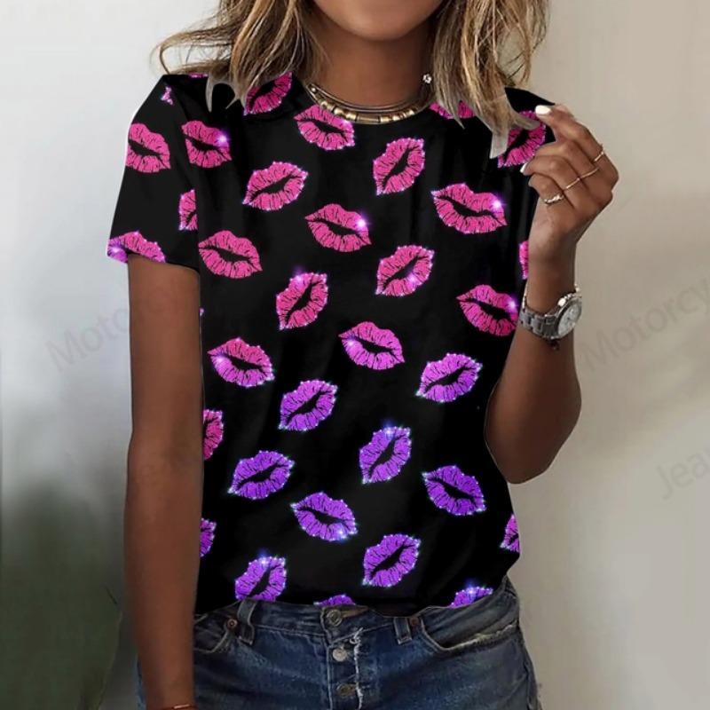 Summer Women T shirt 3d Love Heart Pattern Print T-shirt Women Fashion Crew Neck Short Sleeve Graphic Tshirt Lady Tops Tees New