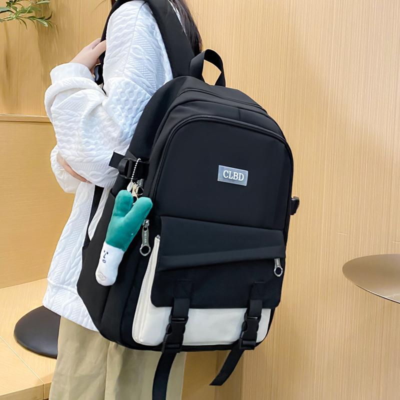Three-Piece Backpack Set College Style Women Colored Block Large Capacity Backpack Student Schoolbag with Lunch Bag Pen Bag