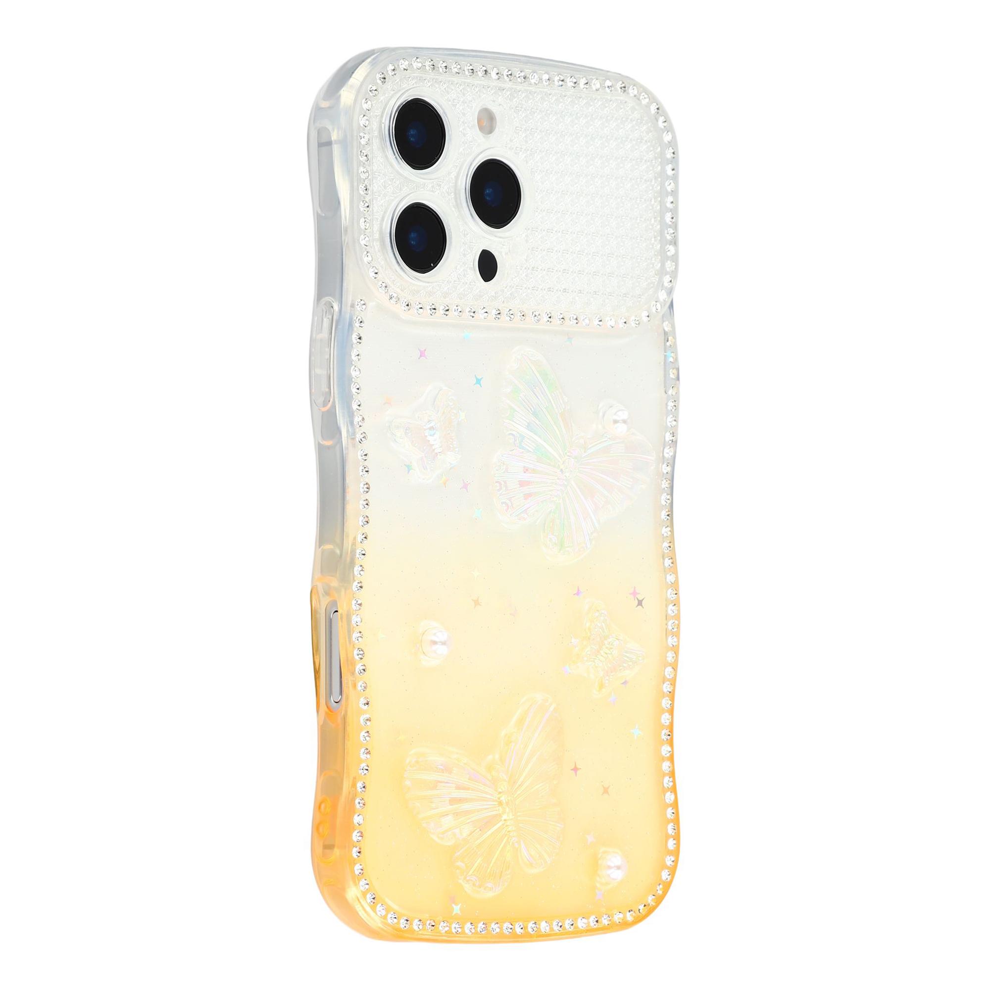 

For iPhone 16 Pro Case Epoxy Butterfly Design Rhinestone Decor Gradient Shockproof TPU Phone Cover
