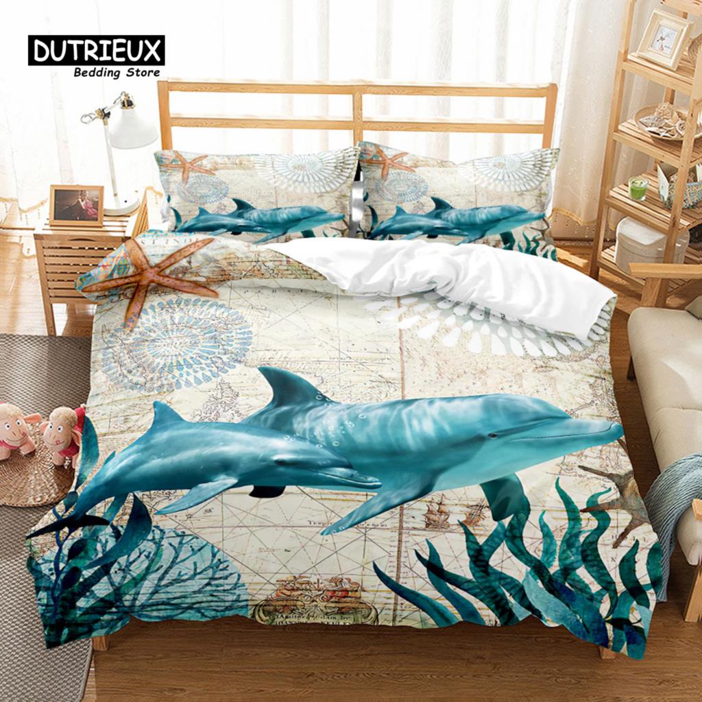 3D Ocean Duvet Cover Set, Fashion Bedding Set, Soft Comfortable Breathable Duvet Cover, For Bedroom Guest Room Decor