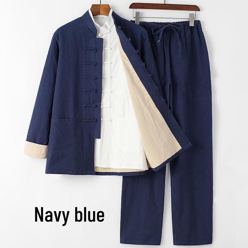 

Youth & Elder Men s Tang Suit Linen Jacket Set: Long Sleeve Three-Piece Hanfu Style 5XL/195 (215-230 catty)