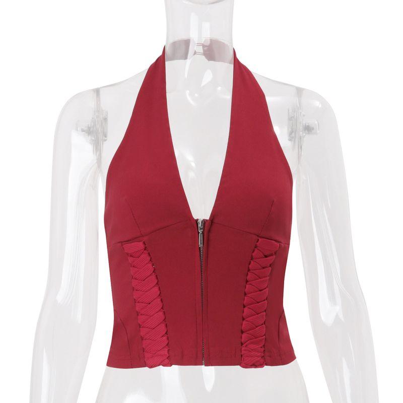 

Jennie-Style Spicy Halter Top for Women, 2025 Spring New European and American Cross-Tie Design Short Tank Top Red S