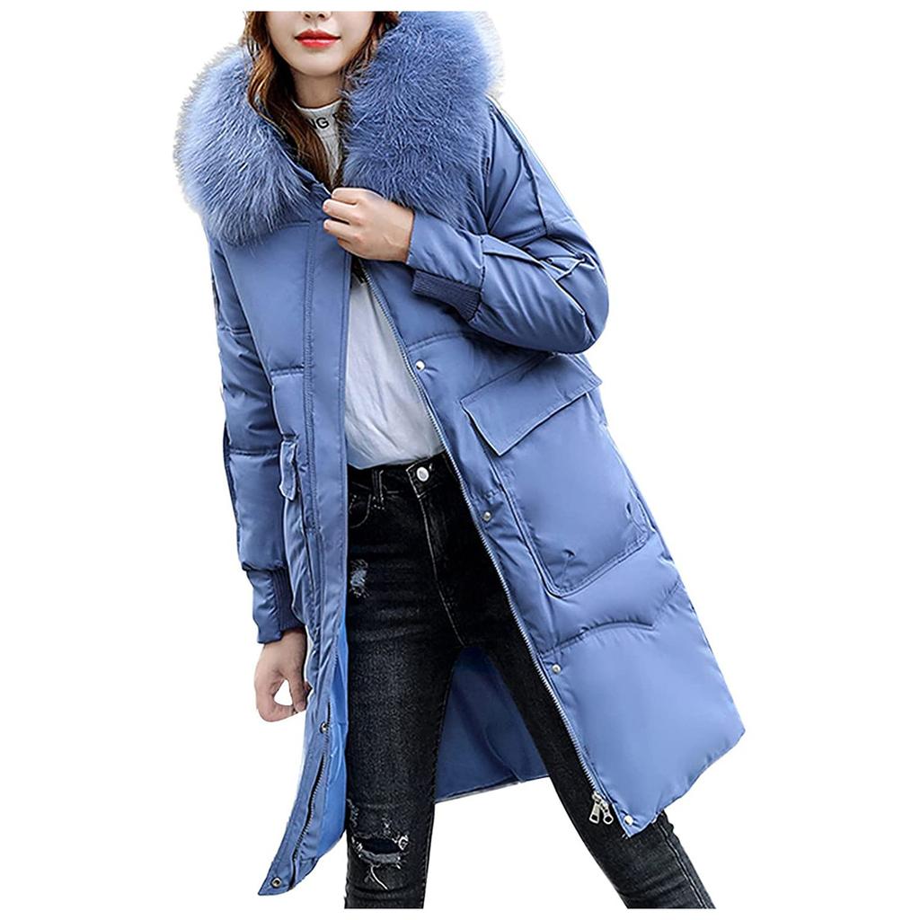 Women's Fashion Long Padded Jacket Coat With Big  Collar And Thick Down Padded Jacket