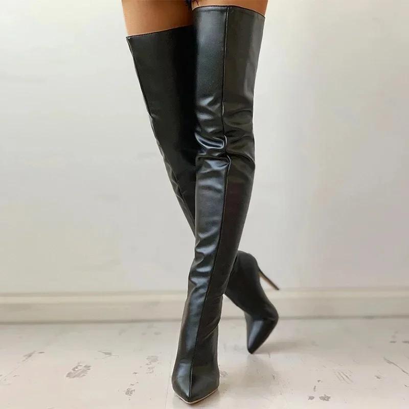 Women's Boots Platform Boots Autumn Black High Heels Boots New Sexy Over Knee Boot Pointed Zip Party Shoes Plus Size Women Shoes