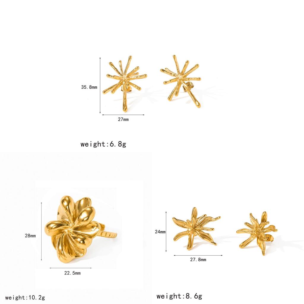 Minimalist Titanium Flower Earrings With 18k Gold Finish For Women