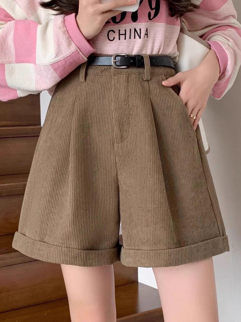 Damen High Waist Khaki Cord A-Linien Booty Shorts - 2025 Herbst/Winter Kollektion