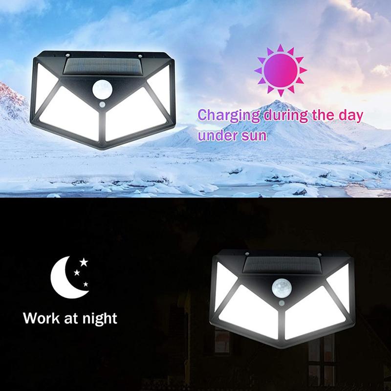 100LED Solar Wall Light Outdoor Lighting Waterproof Solar Lights Motion Sensor Street Lamp with Sunlight Powered Spotlight